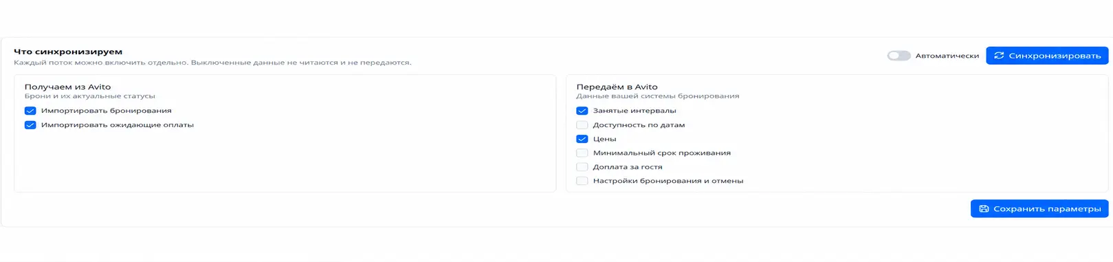 Направления получения и передачи данных Avito